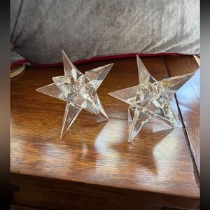 Rosenthal 9-point Star Crystal Candle holders (pair), 3”tall & 3”wide